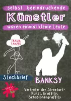 Vorschau - Mal- und Bastelvorlagen - Beeindruckende Persönlichkeiten - Künstler Steckbrief - BANKSY - Streetart-Kunst - Graffity - Schablonengraffity - Deckblatt