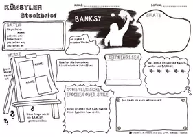 Vorschau - Mal- und Bastelvorlagen - Beeindruckende Persönlichkeiten - Künstler Steckbrief - BANKSY - Streetart-Kunst - Graffity - Schablonengraffity - Seite 2