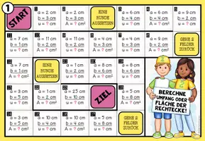 Vorschau - Stationenlernen - RECHTECK (Umfang und Fläche) – 2 Mathe-Brettspiele - Seite 1