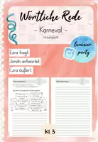 Vorschau - Arbeitsblätter - Wörtliche Rede: Karneval (Kl. 3) - Deckblatt