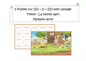 Aperçu - Apprentissages en autonomie - La famille lapin 5 puzzles DU + U = DU avec passage - Page de couverture