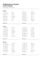 Aperçu - Feuilles d'exercices - Multiplications et divisions (calcul mental) - Exercices avec mots à trouver #24#G - Page de couverture