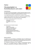 Vorschau - Arbeitsblätter - Python - Übungsaufgaben zu Kontrollstrukturen und Listen - Seite 1