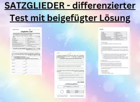 Vorschau - Arbeitsblätter - Test - Satzglieder mit Lösung, 7.Klasse - Deckblatt