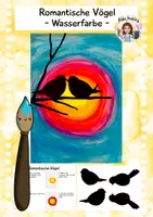 Vorschau - Mal- und Bastelvorlagen - Romantische Vögel, Kunst Grundschule & interactive - Deckblatt