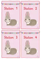 Vorschau - Stationenlernen - Frühling Stationsschilder Hasenklasse Ostern rosa Version Hase - Seite 1