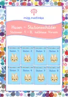 Vorschau - Stationenlernen - Frühling Stationsschilder Hasenklasse Ostern hellblaue Version classroom management - Deckblatt