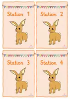 Vorschau - Stationenlernen - Frühling Stationsschilder 1-20 Hase orange classroom management - Seite 1