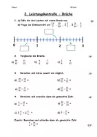 Vorschau - Arbeitsblätter - Leistungskontrolle - Brüche (Zahlenstrahl, Vergleichen, Addieren, Subtrahieren) - Deckblatt