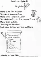 Vorschau - Arbeitsblätter - Lesehausaufgabe 18: Es gibt Pizza! - Deckblatt