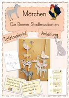 Vorschau - Mal- und Bastelvorlagen - Märchen - Kunst - Die Bremer Stadtmusikanten (Stabpuppen) - Deckblatt