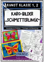 Vorschau - Arbeitsblätter - Kunstidee: Karo-Bilder "Schmetterlinge" - Frühling/ Sommer Klasse 1 bis 4 - Deckblatt
