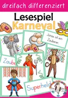 Vorschau - Stationenlernen - Karneval / Fasching Lese- und Zuordnungskarten - dreifach differenziert - Deckblatt