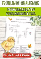 Vorschau - Stationenlernen - Frühlingshaftes Kreuzworträtsel - Deckblatt