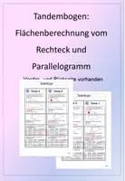 Vorschau - Arbeitsblätter - Tandembogen: Flächeninhaltsberechnung vom Rechteck und Parallelogramm - Deckblatt
