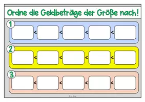 Vorschau - Aufgabenkarten - Geldbeträge ordnen (Legematerial) - Seite 1