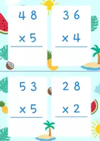 Aperçu - Cartes d'exercices - Ateliers : Multiplication posée avec et sans retenue - Page de couverture