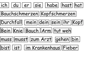 Vorschau - Aufgabenkarten - Sätze legen mit Wortkarten "Ich bin krank" DaZ / DaF / Deutsch - Seite 1