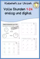 Vorschau - Arbeitsblätter - Klebeheft Uhr - volle Stunden 1-24 analog + digital - Deckblatt