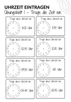 Vorschau - Arbeitsblätter - 1. Klasse bis 3. Klasse Uhrzeit eintragen Übungsblätter - Mathematik - Seite 1