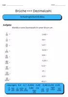 Vorschau - Arbeitsblätter - Übungsblatt Umwandlung Bruch Dezimalzahl (2-fach diff) - Deckblatt