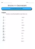 Vorschau - Arbeitsblätter - Übungsblatt Umwandlung Bruch Dezimalzahl (2-fach diff) - Seite 1