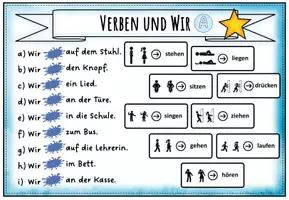 Vorschau - Arbeitsblätter - DaZ Kleckersätze "Welches Verb passt?" (differenziert/ mit Lösung) - Seite 1