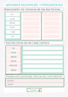 Vista previa - Hojas de trabajo - Fichas sobre números decimales y porcentajes - página 1