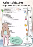 Vorschau - Arbeitsblätter - Schreibe in ganzen Sätzen Arbeitsblätter (Grammatik Übung) - Deckblatt
