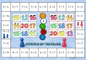 Vorschau - Arbeitsblätter - Addieren mit Zehnerübergang – Klasse 1 – Bingo-Spiel – Mathe - Seite 1