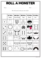 Aperçu - Feuilles d'exercices - Roll a Monster Activity | Body Parts | Describing Myself - Page 1