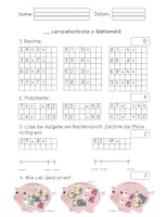 Vorschau - Test - Lernzielkontrolle Symmetrie, Geld, Zahlenraum bis 100 (ZE +/- E) - Seite 1