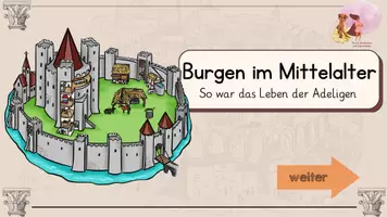 Vorschau - Mal- und Bastelvorlagen - Die mittelalterliche Burg - interaktive Datei + Falt-Blume - Seite 1