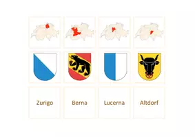 Vorschau - Spiele - Zuordnungsspiel: Schweizer Kantone, ihre Wappen und die Hauptorte der Kantone, Italienisch - Deckblatt