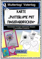 Vorschau - Mal- und Bastelvorlagen - Karte "Pusteblume mit Fingerabdrücken" zu Muttertag oder Vatertag - Kopiervorlagen, 3 verschiedene Lineaturen - Deckblatt