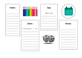 Vorschau - Arbeitsblätter - DaZ: erste Wörter - Suchsel zu Farben, Zahlen, Tagen, Monaten - Seite 1