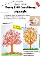Vorschau - Mal- und Bastelvorlagen - Kunst im Frühling: Bunte Frühlingsbäume stempeln - Deckblatt
