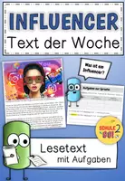 Vorschau - Arbeitsblätter - Text der Woche - INFLUENCER / Lesetext / Sachtext / Lesen - Deckblatt