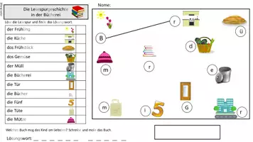 Vorschau - Arbeitsblätter - In der Bücherei - Lesespur Ü/ü fünffach differenziert - Seite 1