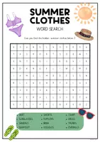Aperçu - Feuilles d'exercices - Summer Clothes Word Search | Vocabulary - Page 1