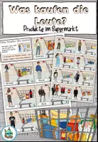 Aperçu - Feuilles d'exercices - "Was kaufen die Leute?" Éventails et carte des tâches - Les produits du supermarché - Allemand - Page de couverture