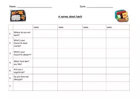 Vorschau - Arbeitsblätter - A survey about lunch - Deckblatt