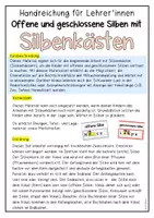 Vorschau - Arbeitsblätter - Silben untersuchen (offene, geschlossene Silbe, Silbenkästen) - Seite 1