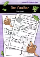 Vorschau - Arbeitsblätter - Steckbrief Faultier - Deckblatt