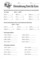 Vorschau - Arbeitsblätter - Mathe: Maßeinheit Euro - Umrechnung Cent Euro - Deckblatt