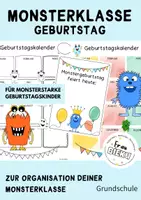 Vorschau - Mal- und Bastelvorlagen - Klassenmotto Monster Monsterklasse Geburtstagskalender - Deckblatt
