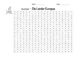 Vorschau - Arbeitsblätter - Erdkunde / GPG: Europa (Suchsel + Wortkarten) - Deckblatt