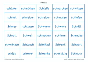 Vorschau - Spiele - Konsonantenhäufung: Leseteppich - schl, schm, schn, schr, schw - Seite 1