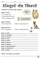 Aperçu - Feuilles d'exercices - Exercice "Magst du Haustiere ?" Animaux de compagnie - Français - Page 1
