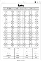 Vorschau - Arbeitsblätter - Spring - Word Search (differenziert) - Seite 1